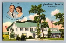 1961 Eisenhower Farm Gettysburg PA Postcard President Mamie Tichnor Linen