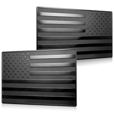 3D Embossed Aluminum Black American Flag Decal for Car, 1 Pair 5"X3", Uv-Proof R