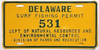 Vintage Delaware 1976 Surf Fishing Permit License Plate 531 Unused Booster Sign