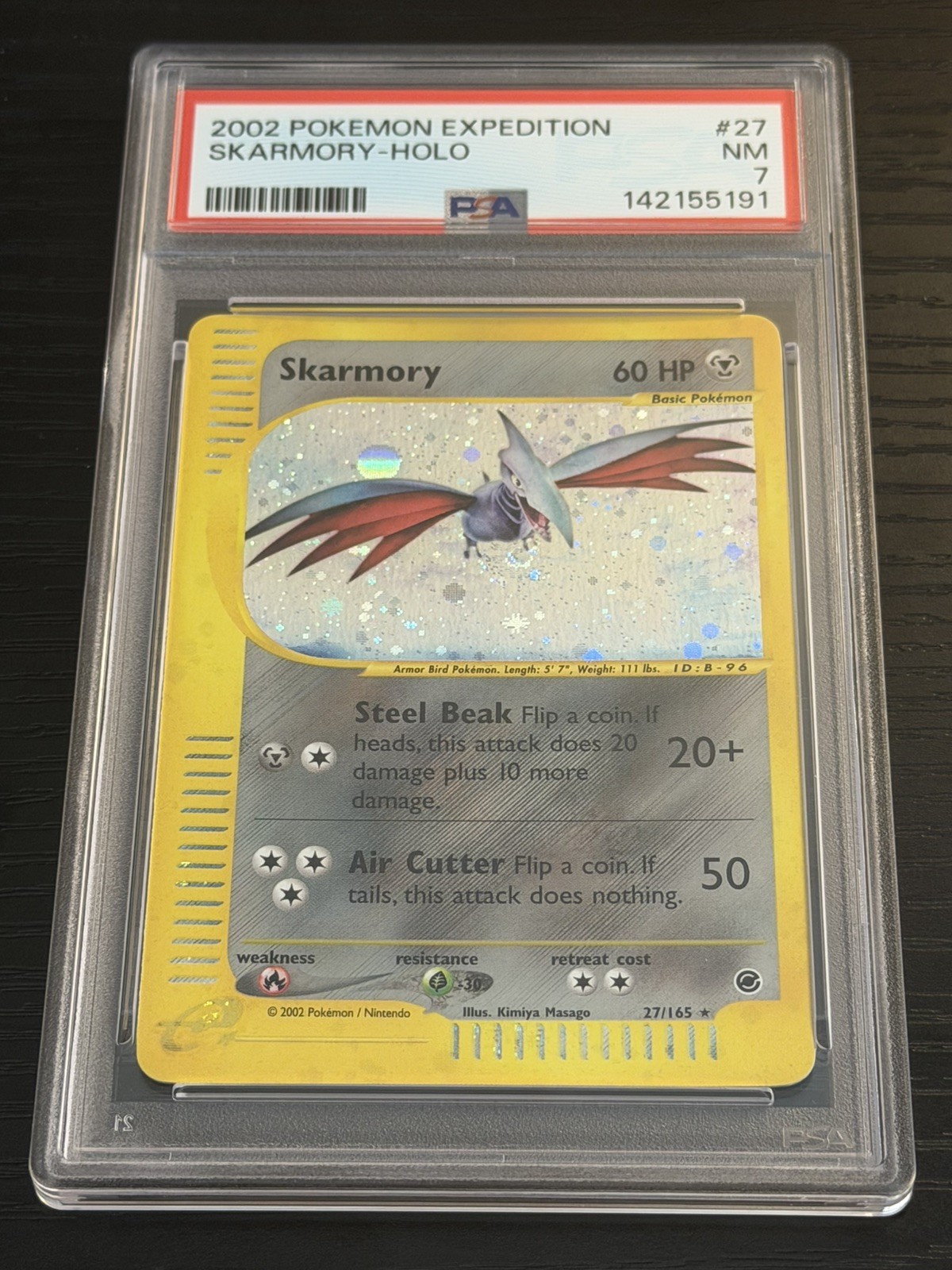 2002 Pokemon TCG Expedition #27 Skarmory holo w/ swirl PSA 7 NM