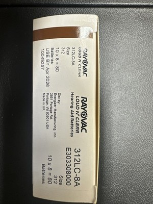 Rayovac Loud N  Clear batteries- Size 312 -Exp 4/2026, 10 packs of 8 (80 total)