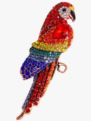Multicolor Rhinestone Parrot Brooch Pin Gold Plated