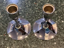 Vintage Irvinware Silver Chrome Pair Of Candlestick Holders 4.5”  Made In USA!