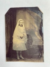 Antique Tintype Girl First Communion Dress Veil Religious Child Portrait c1870s