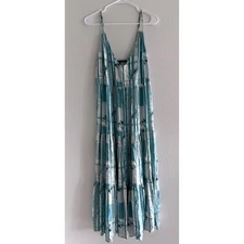 Shore Dress Womens Large Blue White Maxi Resort Beach Coastal Luxury Flowy