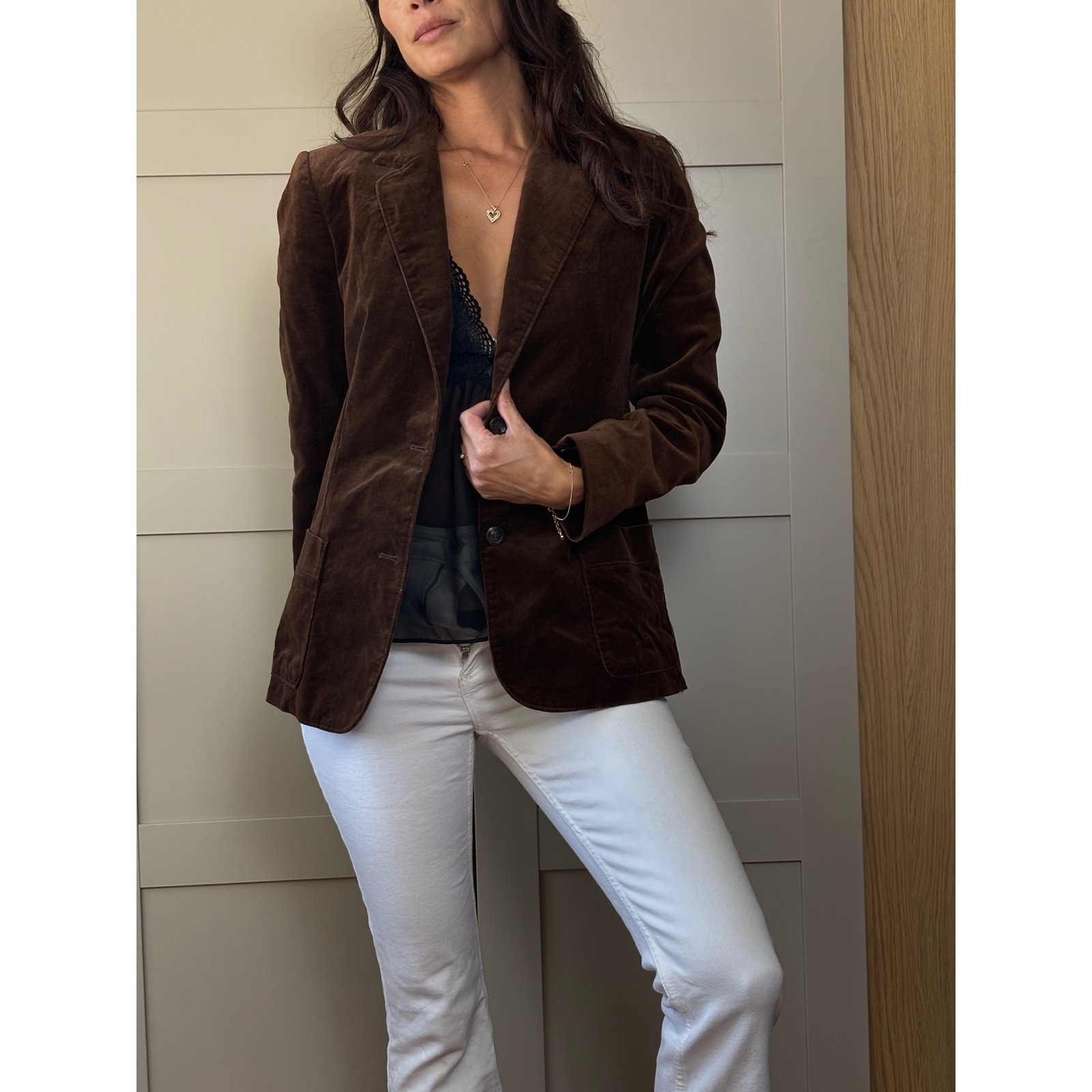 Chocolate brown velvet blazer by Mr. Andor of California.