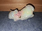 Fenton Pearly Sentiment Iridescent Crouching Kitty Cat Figurine W/Flower Bow!!!