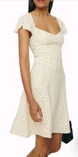 Reformation Novia Polka Dot Flutter Sleeve Dress in Salt and Pepper, Size 4