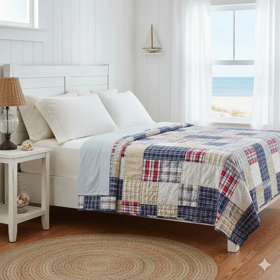 Edredón Circo Patchwork Tela Escocesa Madras Algodón Americana Navidad Preppy 60x78 Foto 2 de 4