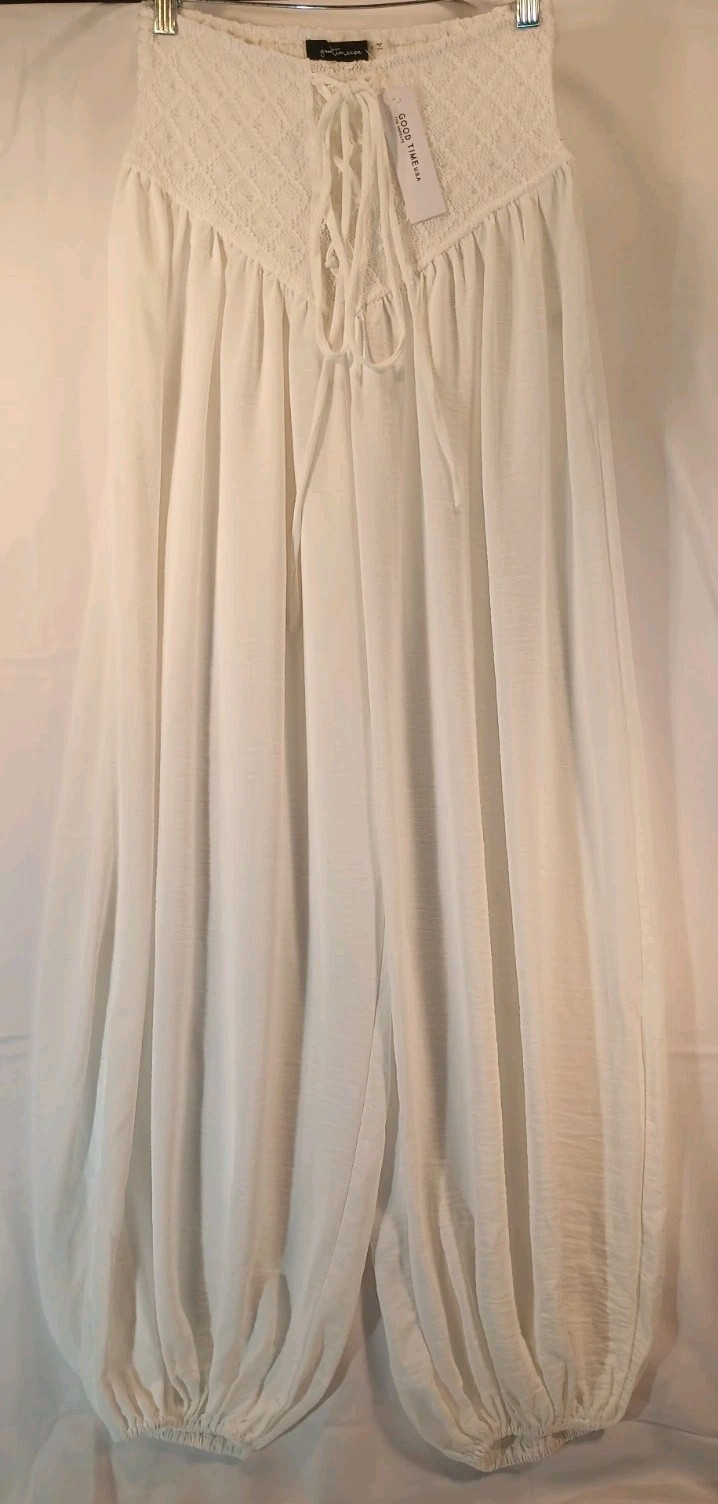 Good Time USA LA Small White Cotton Parachute Pants