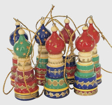 Wooden Handmade Hand Painted Christmas Ornaments Lot Of 7 Multicolor R3-8