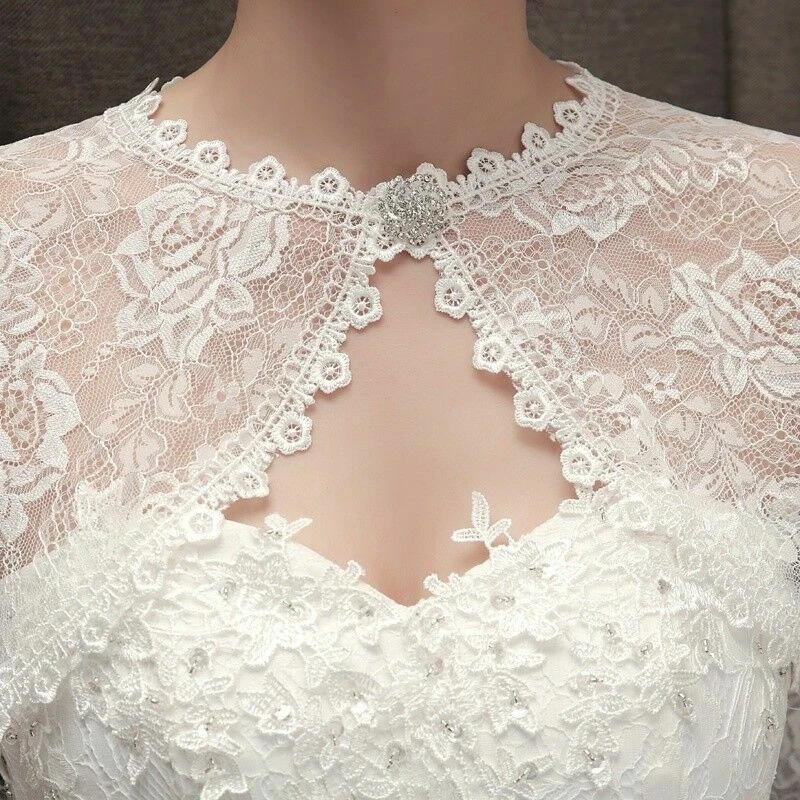 Lindo bolero de encaje nupcial capa envolvente chal capelet tippet boda elegante Foto 4 de 4