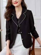 Giacca da Tailleur Blazer Donna Ufficio Elegante Nero Raso Bottone 21312