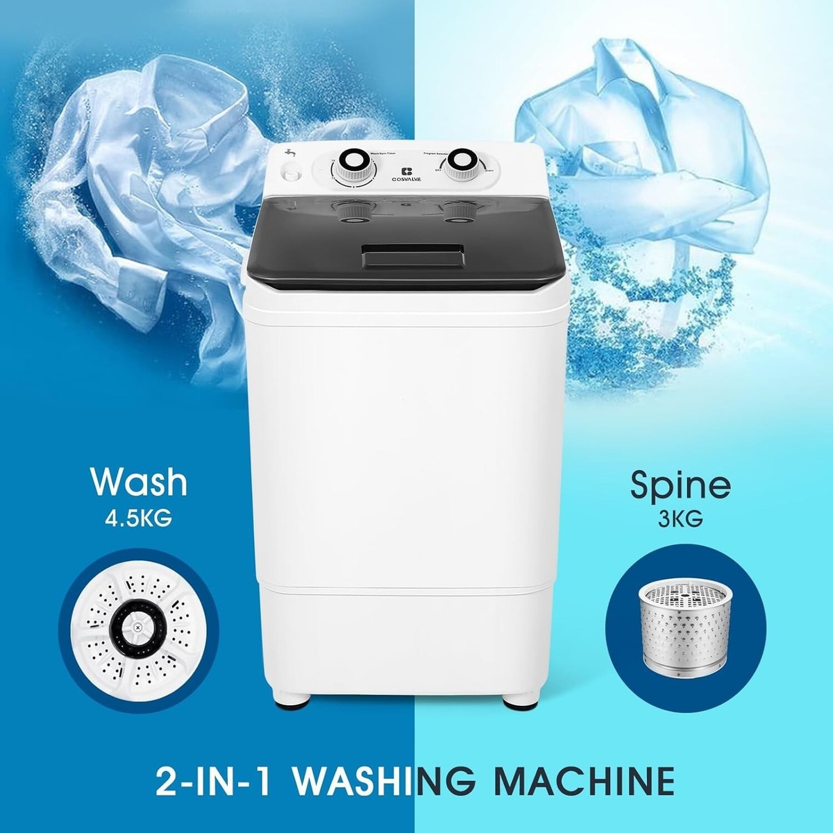 COSVALVE Portable Washing Machine Washer, KG Mini Washer Spin Dryer  Machine