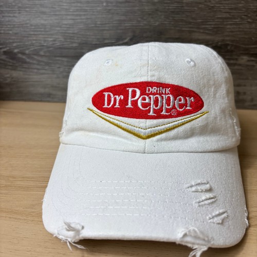 Vintage Dr Pepper Hat Cap Strap Back White Vintage Logo Distressed Adjustable - Picture 3 of 11