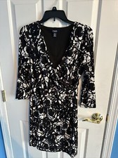 Chaps Women Long Sleeve Dress Black White Size Petite Large Gently Used