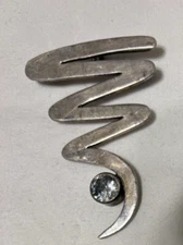 Sterling 925 Silver Brooch/Pin or Pendant Zig Zag Mexico Cubic Zirconia TE-157