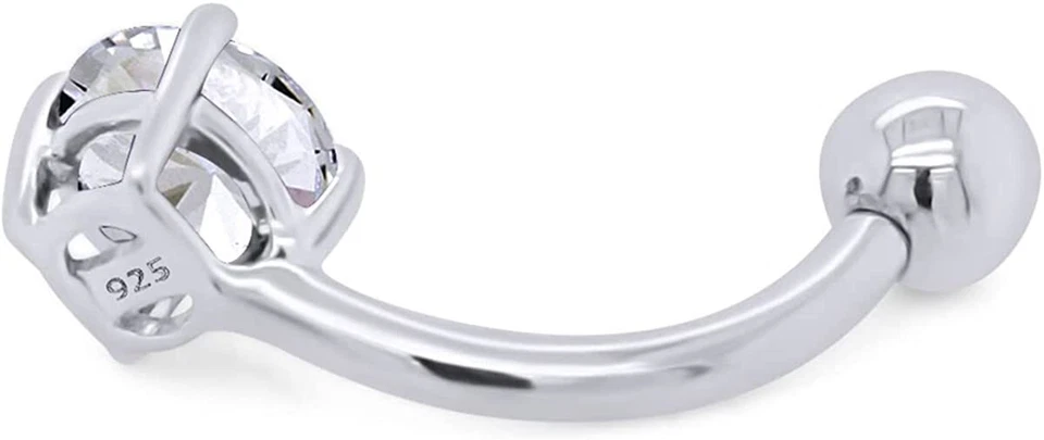 Piercing corporal ombligo anillo piedra de nacimiento simulada enchapado en oro blanco de 14K Foto 2 de 4