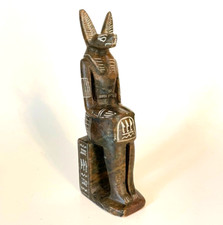 Vintage 1939 Egyptian God Anubis Carved Stone Figure w/ Hieroglyphics