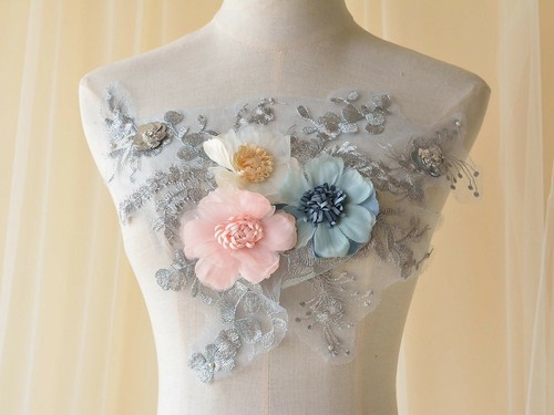 Sposa Abito Ricamo Perline Pizzo Bordo Bianco Spento Da Fai Te Applicazione 1PC - Foto 11