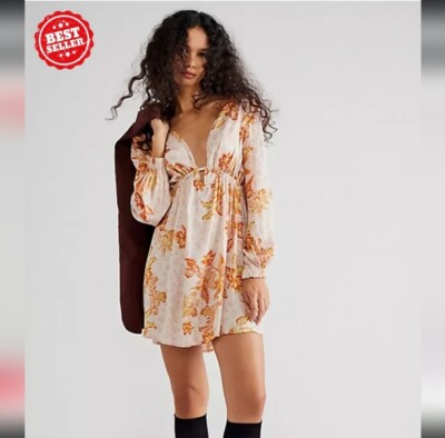 Free People Women's Soli Plunge Neck Long Sleeve Mini Dress Size XS - NWT |  eBay
