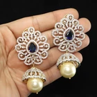 Royal Blue Traditional Dangle Earrings with Pearl Drop  Highend Jewelry