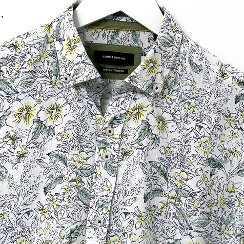 Camisa Guide London Talla Mediana M Manga Larga Para Hombre Blanca Verde Algodón Elástico - Imagen 2 de 11