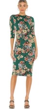Alice + Olivia Delora Bodycon Midi Dress Stretch Green Floral Size 4 NWOT