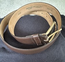 Surrey by Swank Box Calf Split Cowhide Belt 34 Brown Leather Gold Buckle