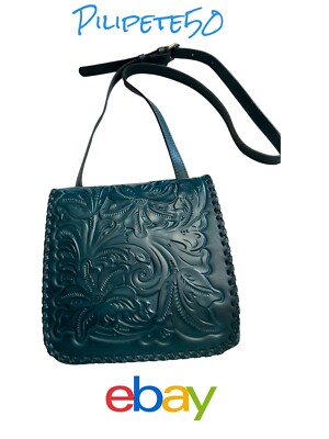 PATRICIA NASH Flap Leather XBDY Purse Granada Blue Coral Floral Tooled  P330244