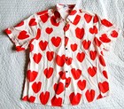 VATPAVE Hawaiian Red HEART Short Sleeve Button Shirt XL - EXC