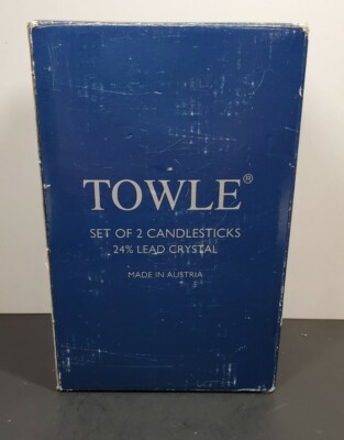 Set of 2 Towle ''Darius'' Lead Crystal Candlesticks--New in Box