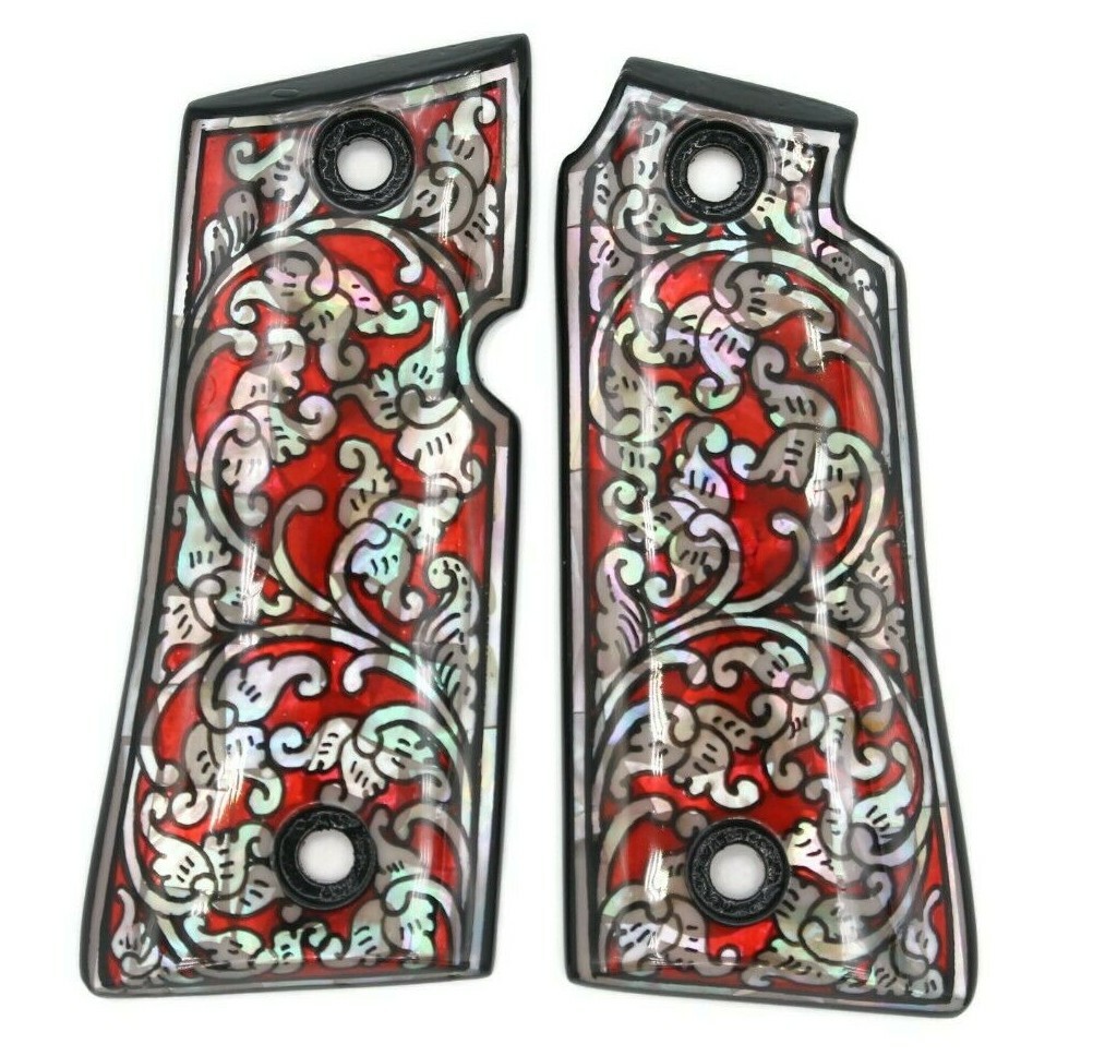NEW COLT MUSTANG POCKETLITE 380 GRIPS GENUINE PEARL RED ART FlOWER