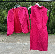 Vintage 1960s 2 pc suit dress jacket sheath HOT PINK handcrafted Mother of Bride