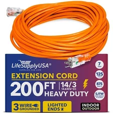 200ft Power Outdoor Extension Cord & Indoor - Waterproof Electric Drop Cord
