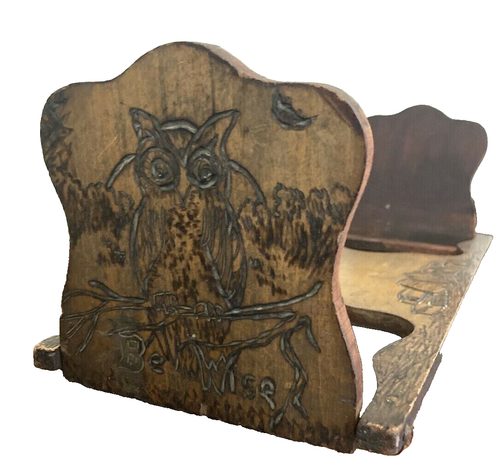 VTG Wooden Book Holder OWL Bookends Unique pyrography Book Rack | eBay