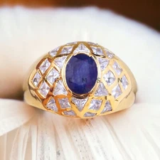 Blue Sapphire With 925 Sterling Silver Gold Plated Ring For Men's #BL308