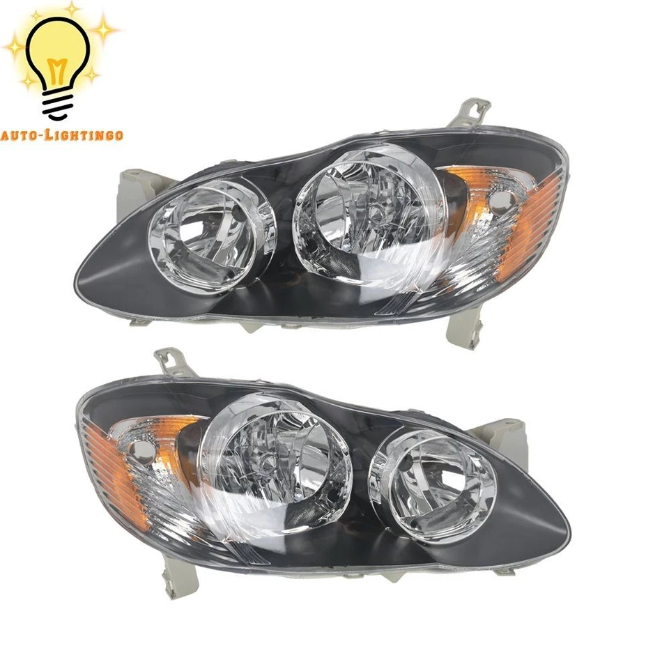 For 2003-2008 Toyota Corolla Black Left&Right Side Headlights Headlamps Halogen - Image 2 of 4