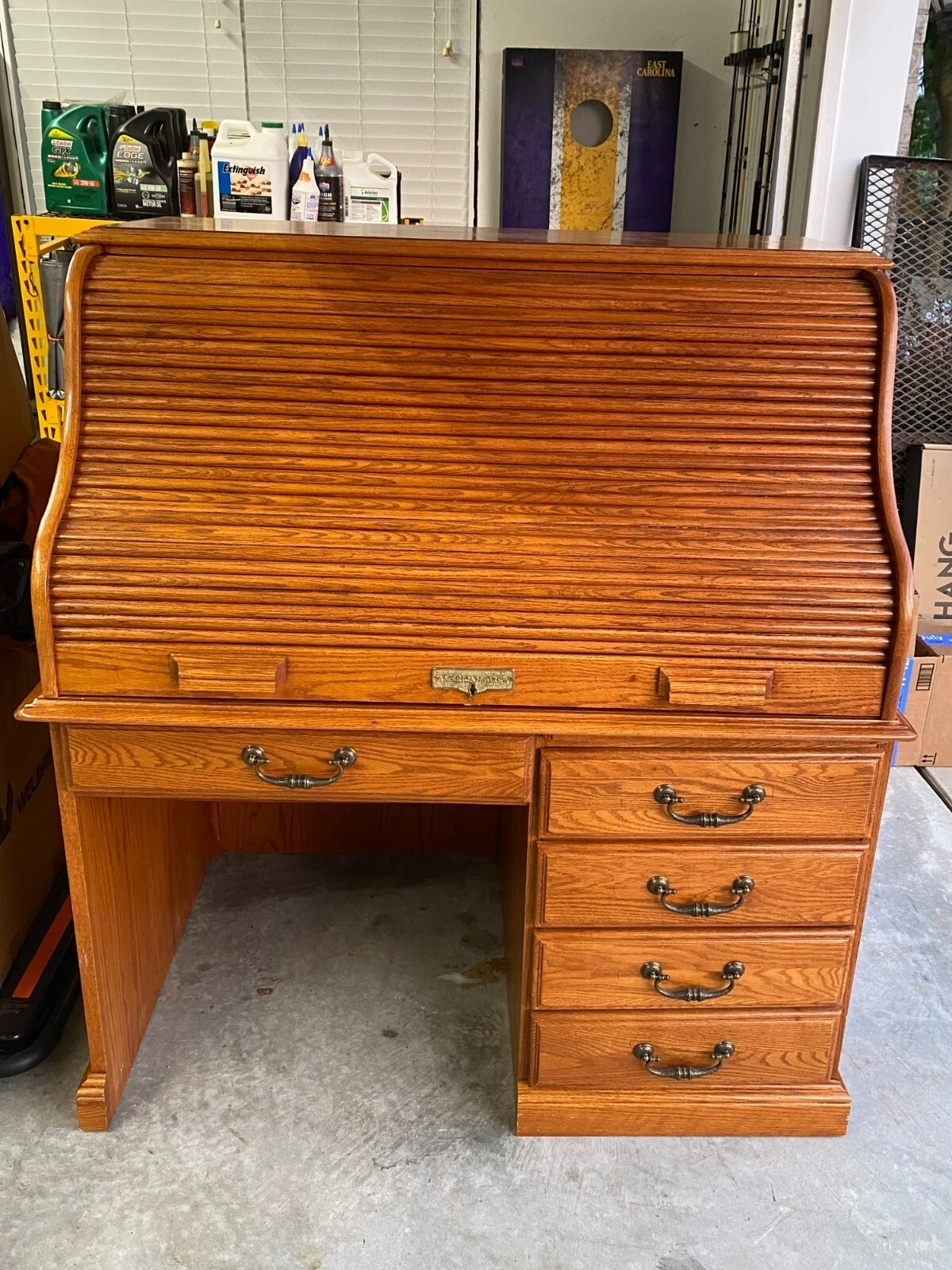 American Drew Solid Oak Roll Top Computer Desk eBay