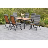 Merxx GartenmöBel Athos Set 13Tlg. 6 Klappsessel + 6 Kissen, Unigrau + 1 Tisch