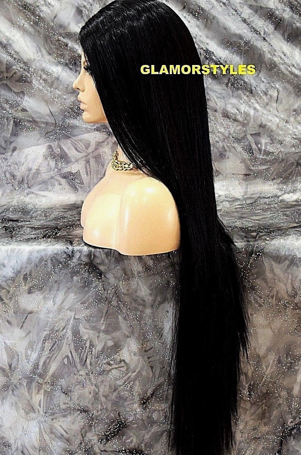 LACE FRONT FULL WIG VERY LONG LAYERED STRAIGHT SIDE PART JET BLACK HEAT OK 1 eBay