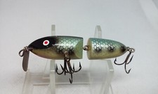 Vtg DAM BABY WOBBLER Grn/BL/Sil Scale 2 1/8" Jointed Wood Crankbait Fishing lure