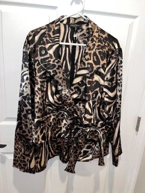 罕见复古 LEOPARD BLOUSE ONYX NITE 尺码 3X