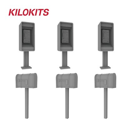 KILOKITS 1/35 3 Sets Plastic Telephone Booth and Mailbox Model Kits 