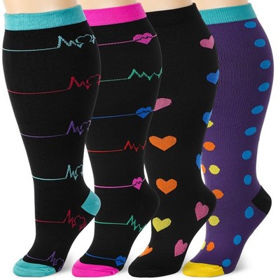 Shinymoon 4 Pairs Plus Size Compression Socks 3X-Large, as pictures shown