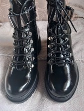 Image of NEW MODA IN PELLE BLACK PATENT LEATHER ANKLE BOOTS WITH METAL TRIM SIZE 5
