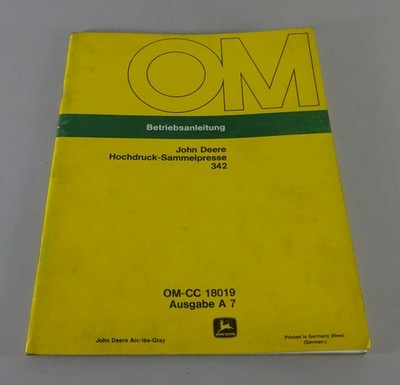 Betriebsanleitung / Handbuch John Deere Hochdruck-Sammelpresse 342
