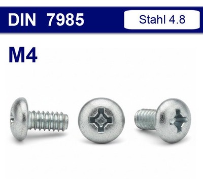 M4 Linsenkopfschrauben  DIN 7985 ISO 7045 - Stahl 4.8 verzinkt - Kreuzschlitz PH