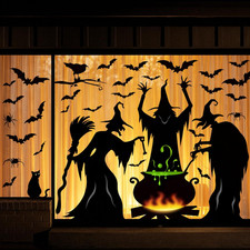 Halloween Decorations Window Clings Decor, Extra Large 3 Witches with Black Cat