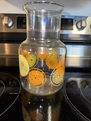 Vtg Pyrex Corning Glass Juice Carafe Pitcher Oranges Lemons 1.5 QT #3515 No Lid